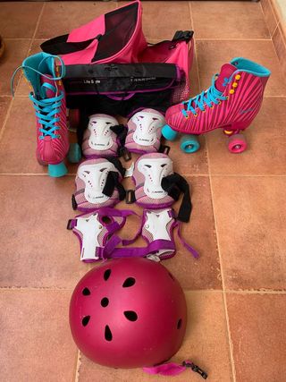 Patines niña T. 35-36 + Casco y Protecciones