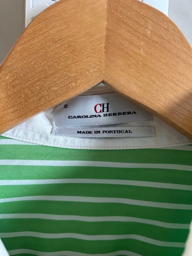 Camisa Carolina Herrera Verde Rayas Blancas