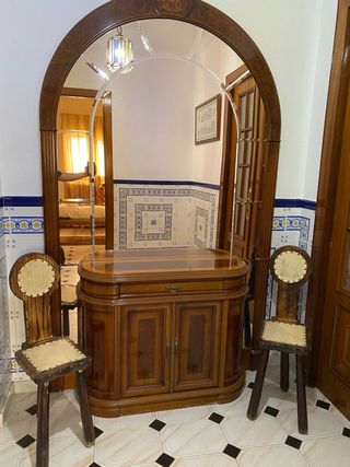 Mueble de entrada madera maciza y espejo a juego