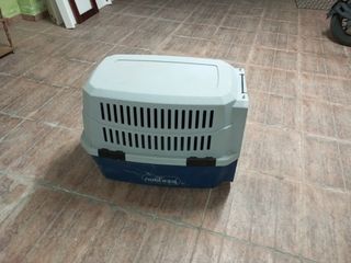 Jaula transporte perros azul y gris