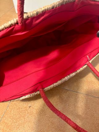 Bolso cesto asas grande de paja con gatito de lana