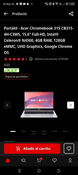 Portátil Acer Chromebook 315 Plata