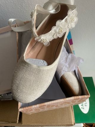 Zapatos comunión/boda beige y blanco