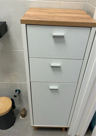Mueble baño 2 cajones blanco y madera