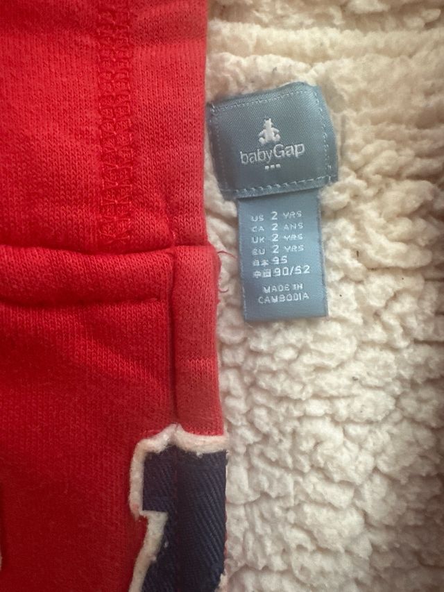 Sudadera Bebé Gap T2 Roja Forrada Borreguito