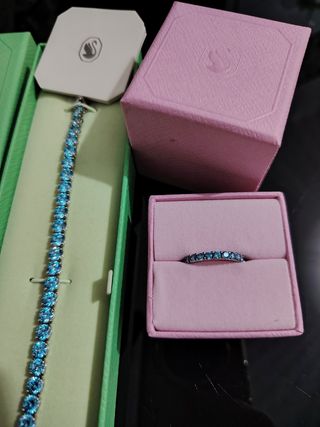 Conjunto Swarovski Pulsera y Anillo Azul