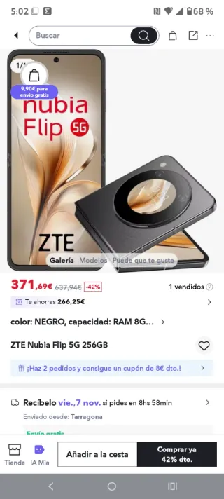 Nubia Flip 5G Negro/Dorado cambio por iPhone