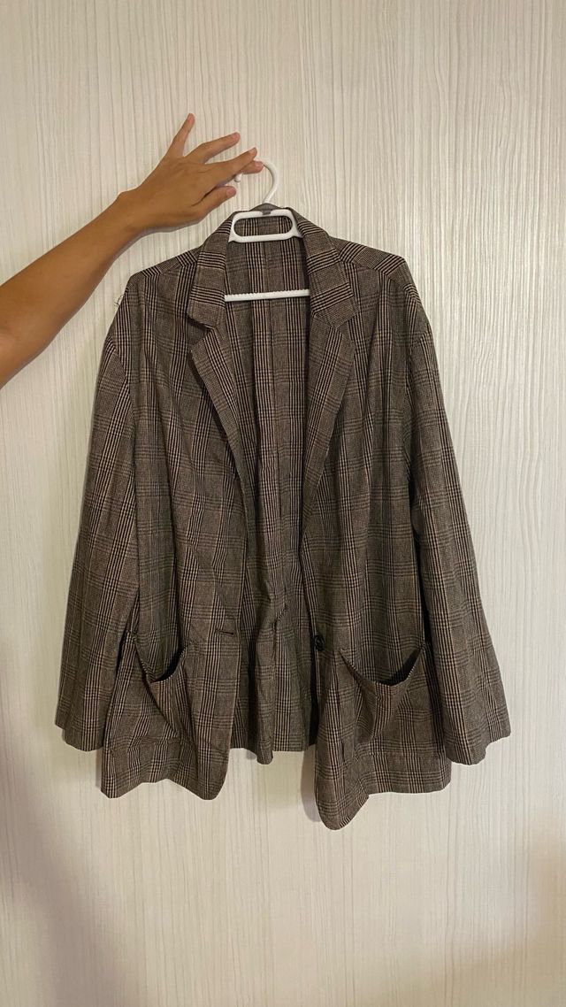 Chaqueta cuadros marrón y multicolor
