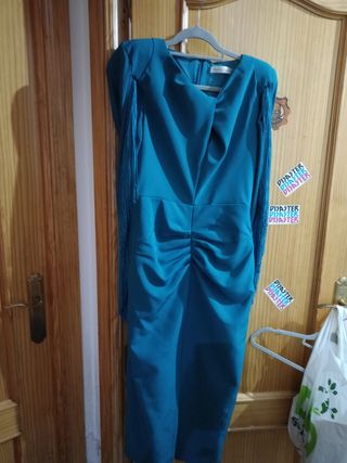 Vestido fiesta mujer verde azulado
