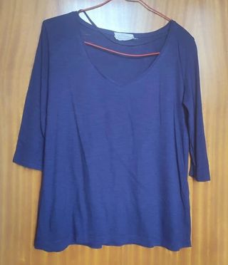 Camiseta azul marino manga 3/4 algodón orgánico