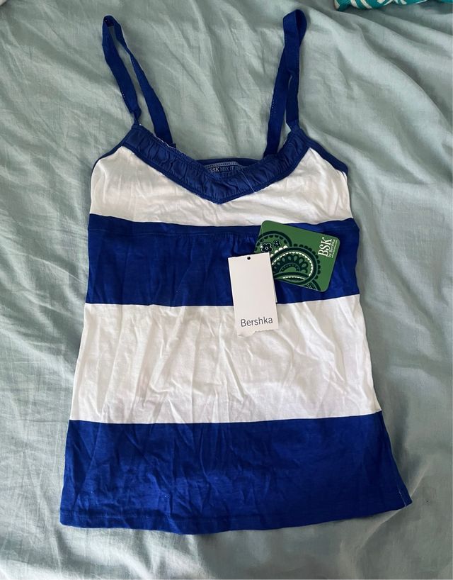 Blusa tirantes Bershka rayas azul y blanco