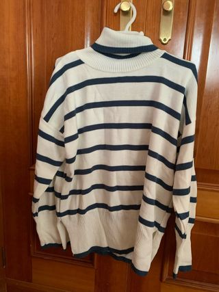 Jersey cuello alto rayas azul y blanco