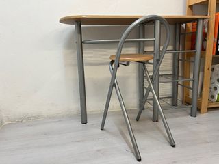 Barra cocina madera y taburete metal