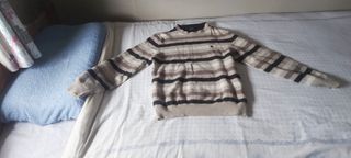 Jersey Burberry London Rayas Beige y Gris Talla M!