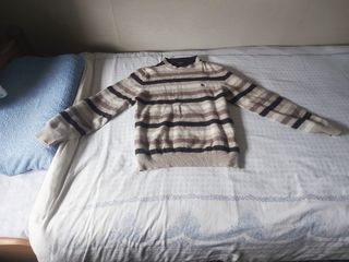Jersey Burberry London Rayas Beige y Gris Talla M!