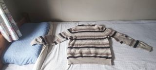 Jersey Burberry London Rayas Beige y Gris Talla M!