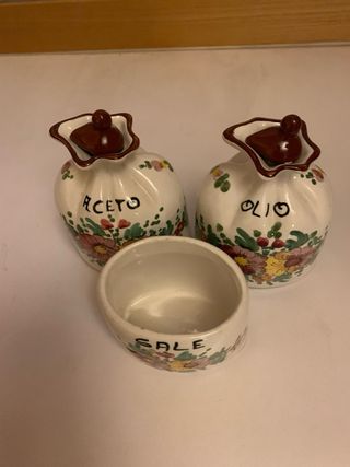 Set Aceto Olio Sale Ceramica Fiori