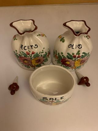 Set Aceto Olio Sale Ceramica Fiori