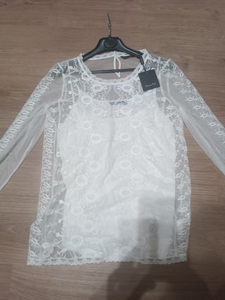 Blusa Massimo Dutti encaje blanca