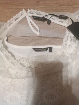Blusa Massimo Dutti encaje blanca