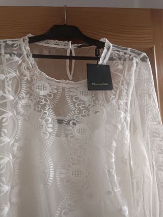 Blusa Massimo Dutti encaje blanca
