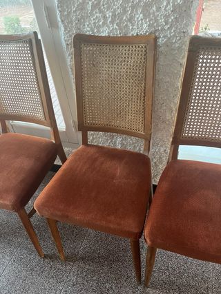 Juego de 6 Sillas Madera y Ratán.