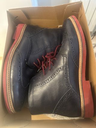 Botas El Ganso Piel Azul con Cordones Rojos