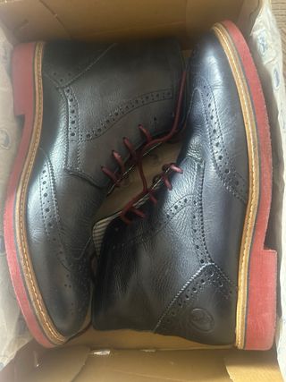 Botas El Ganso Piel Azul con Cordones Rojos