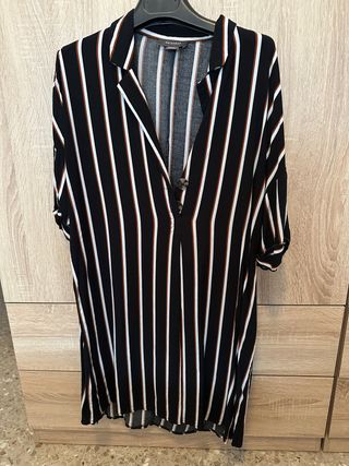 Vestido camisero de rayas blancas y marrones