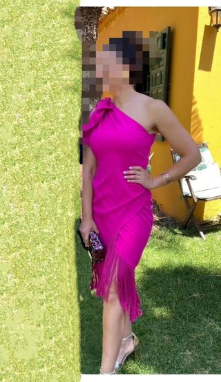Vestido fucsia midi asimétrico