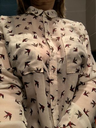 Blusa transparente con estampado de pájaros