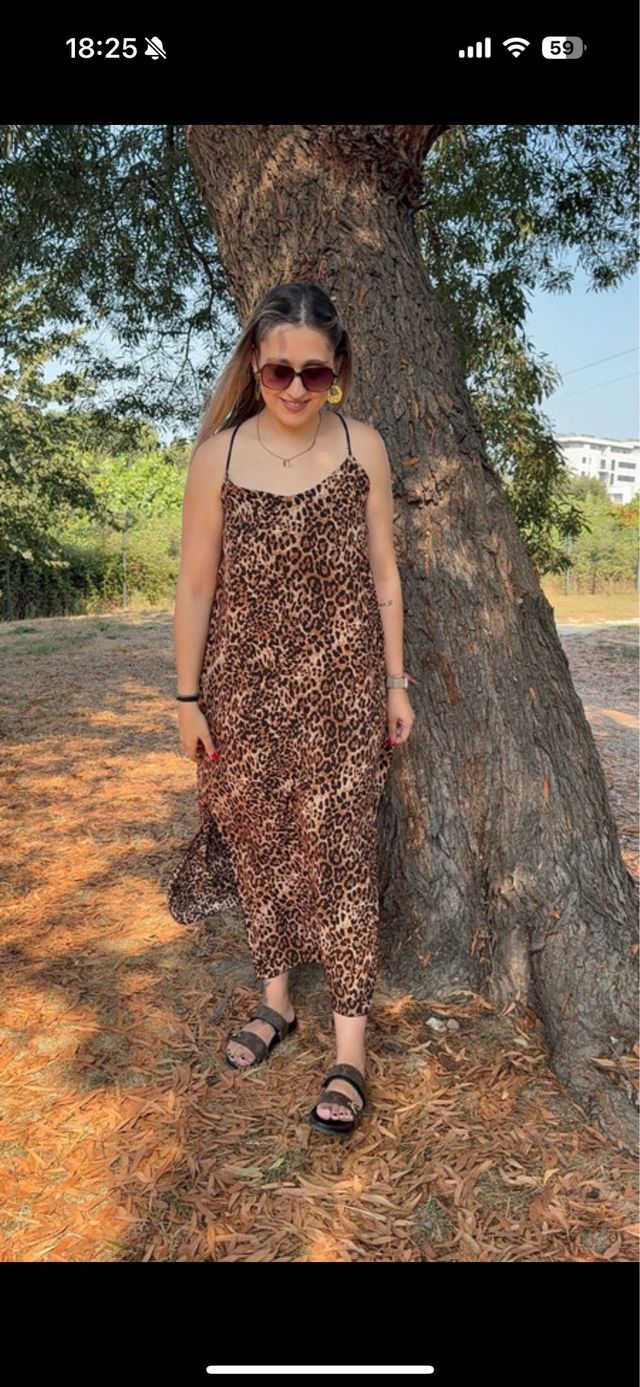 Vestido comprido animal print