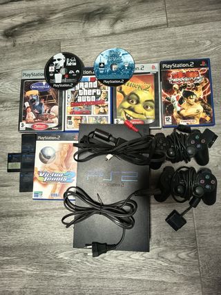 Consola PlayStation 2 Negra + 7 Juegos dos mandos 