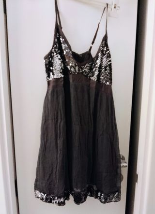 Vestito corto grigio seta lavata e paillettes