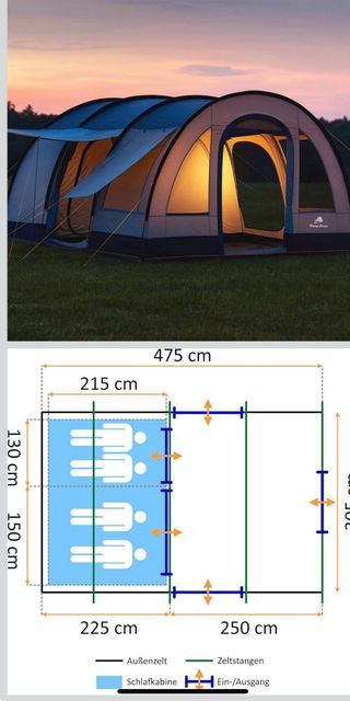 Tenda da campeggio tunnel 5 posti Campfeuer