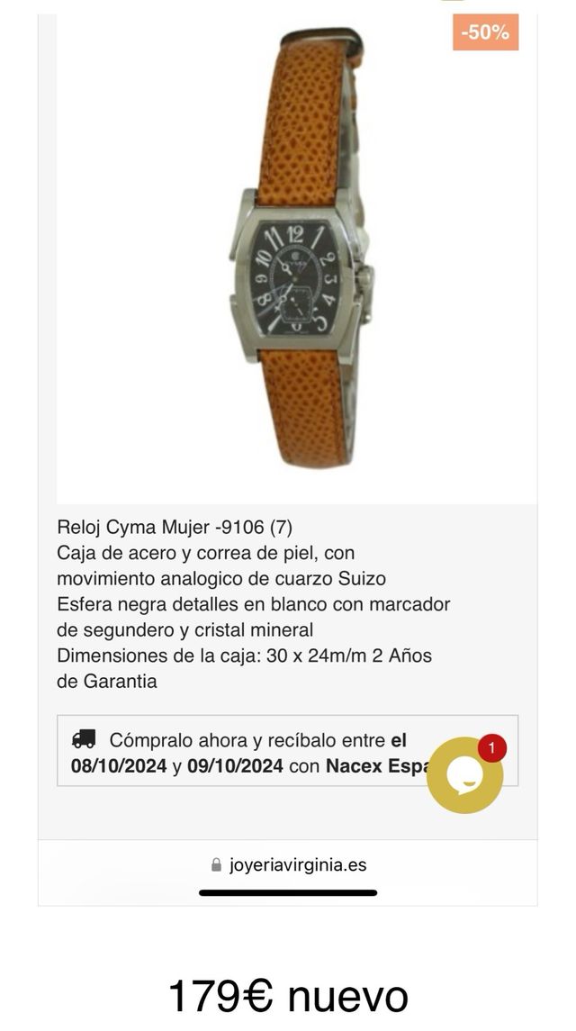 Reloj CYMA Suizo Cuadrado Correa Marrón