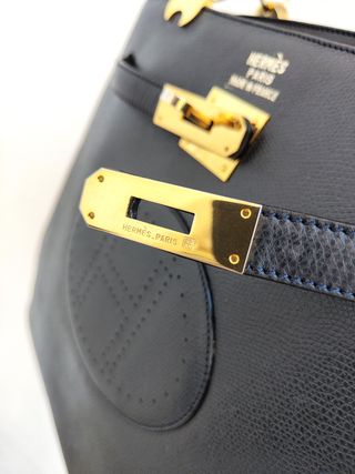 Borsa Hermes Paris Pelle Blu Oro Vintage