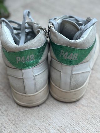 P448 Sneakers Mujer Blancas con Brillantes Verdes