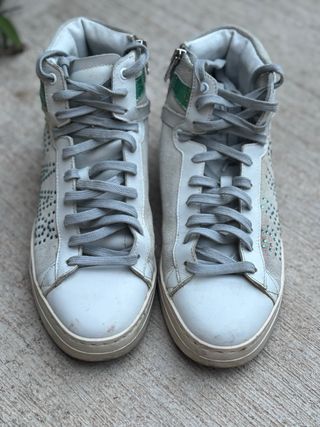 P448 Sneakers Mujer Blancas con Brillantes Verdes