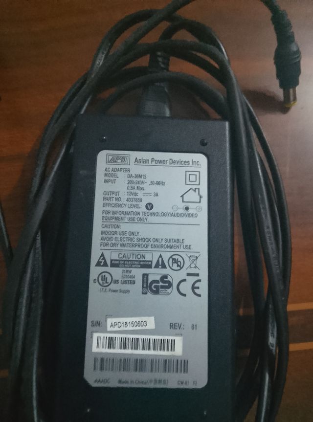 Cargador APD DA-36M12 12Vdc 3A