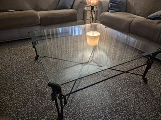 Juego Mesa Centro y Auxiliar Cristal Metal