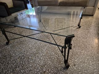 Juego Mesa Centro y Auxiliar Cristal Metal