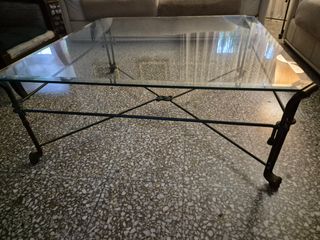 Juego Mesa Centro y Auxiliar Cristal Metal