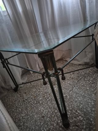 Juego Mesa Centro y Auxiliar Cristal Metal