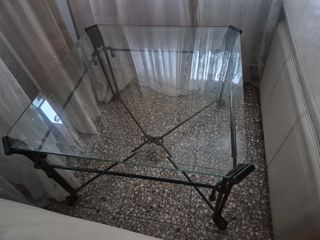 Juego Mesa Centro y Auxiliar Cristal Metal