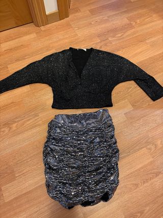 Conjunto Fiesta Brillo Negro y Plateado