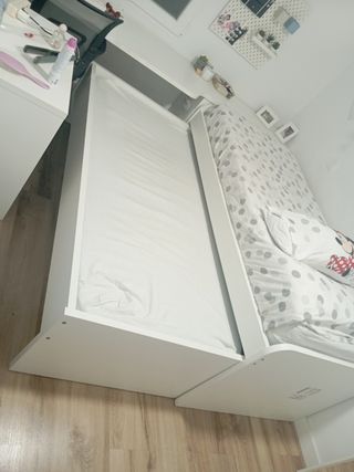 Cama juvenil con cama nido blanca