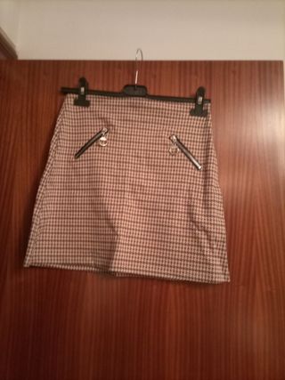 Minifalda cuadros marrón y beige
