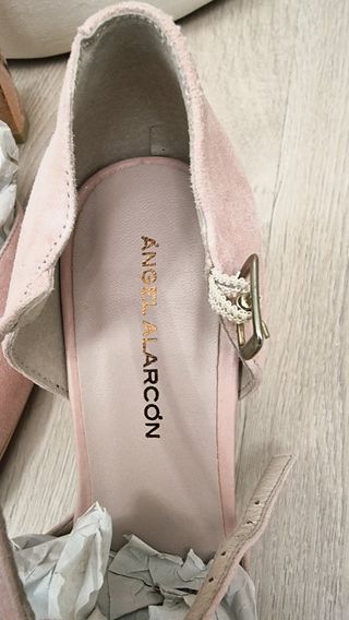 Zapatos de tacón 7,5cm, rosa pastel y dorado 