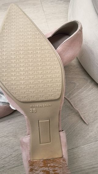 Zapatos de tacón 7,5cm, rosa pastel y dorado 